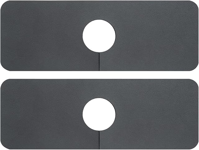 2Pcs Silicone Faucet Mat Splash Guard Absorbent Bathroom Water Drip Catcher Kitchen Wraparound Washable Rectangle Rubber Protection Pad for Sink (Black)