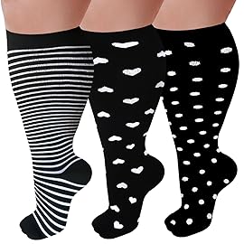 GET-FA 3 Pairs Plus Size Compression Socks for Women and Men Wide Calf 20-30mmhg Extra Large Knee High Support for Circulation