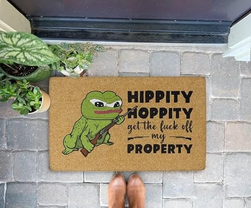 KAMIAK Hippity Hoppity Get The Fuck Off My Property Funny Frog Door Mat, Frog Meme Funny Door Mat, Front Door Mat, Washable Mat Indoor Bathroom Door Mat, Kitchen Non-Slip Home Decor 16x24 Inches KAMIAK Hippity Hoppity Get The Fuck Off My Property Funny Frog Door Mat, Frog Meme Funny Door Mat, Front Door Mat, Washable Mat Indoor Bathroom Door Mat, Kitchen Non-Slip Home Decor 16x24 Inches