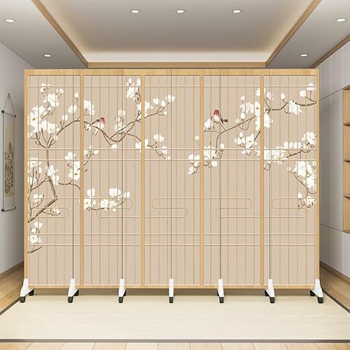 HERUNKUWA 間仕切り スクリーン パーテーション 6連 高さ180cm 台座付き 衝立 折りたたみついたて 天然木フレーム 油絵布スクリーン 仕切り 目隠し リビング 部屋 和室 飲食店 インテリア オフィス 事務所 (1)