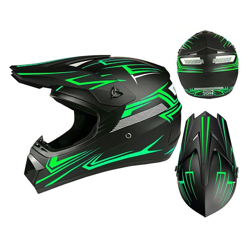 Jeunesse Enfants Mode MTB Casque de Motocross, Intégral Hors Route Rue Moto VTT Scooter Casques, Descente Enduro BMX Quad Dirt Bike Accident Casque, avec Lunettes Gants Masque