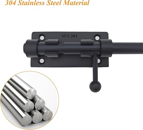 Miniatura 10 de Pestillo de puerta de perno deslizante, pestillos gruesos de acero inoxidable 304, cerradura de puerta de cerrojo de seguridad de alta resistencia