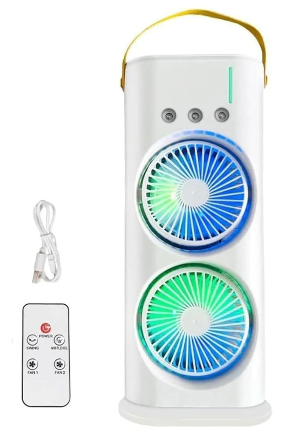 Double Ended Misting Fan for Home & Table | Portable Mini Air Cooler with USB Rechargeable Battery | 280ml Water Tank | 7-Color LED Light | Electric Fan with Remote-picture-11