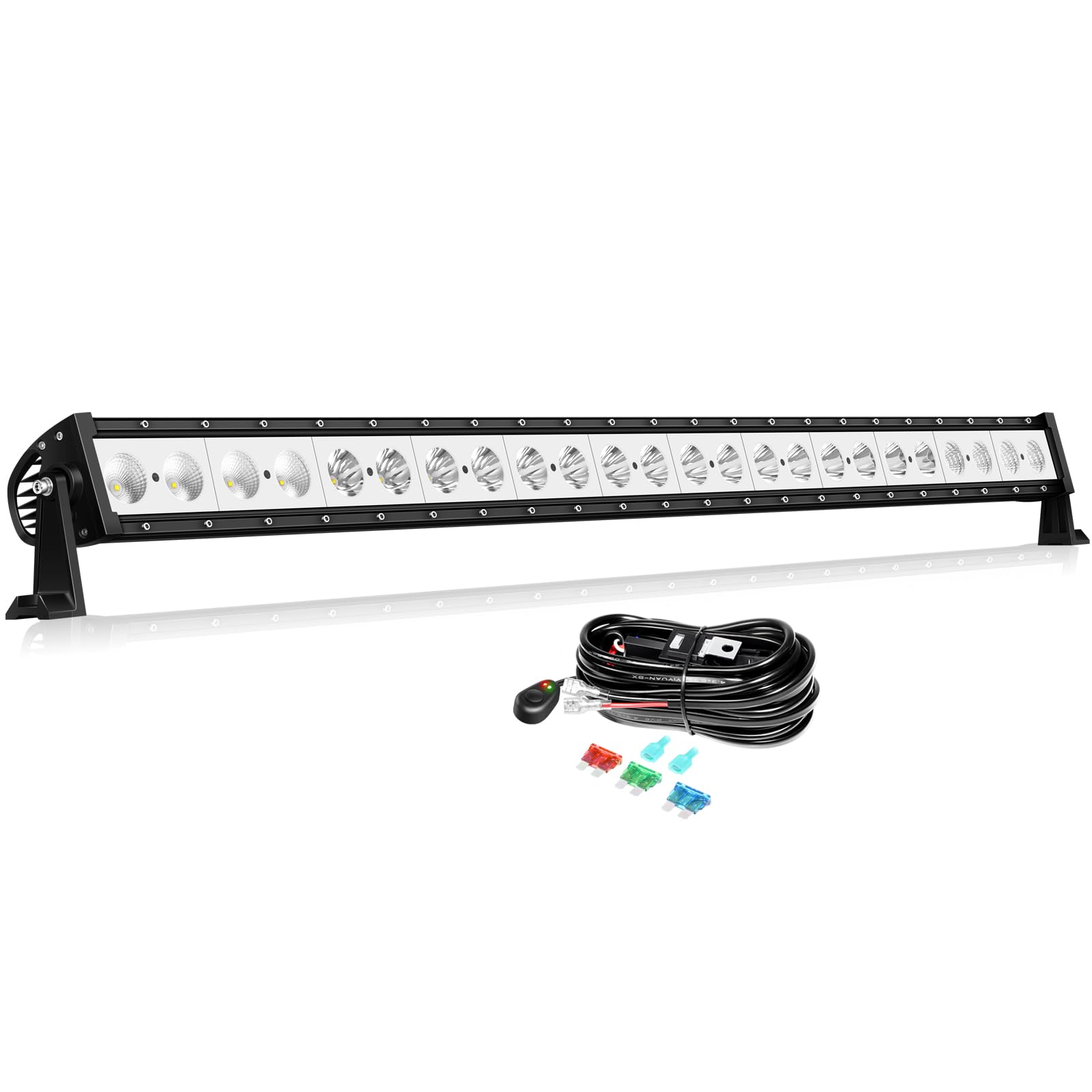 AUXTINGS 122 cm listwa świetlna LED, pojedyncza wiązka 120 W i szerokie światła drogowe terenowe, 12000 lm światła przeciwmgielne do pojazdów 4x4 samochód UTV SUV ciężarówka ciągnik przyczepa, 12 V/24