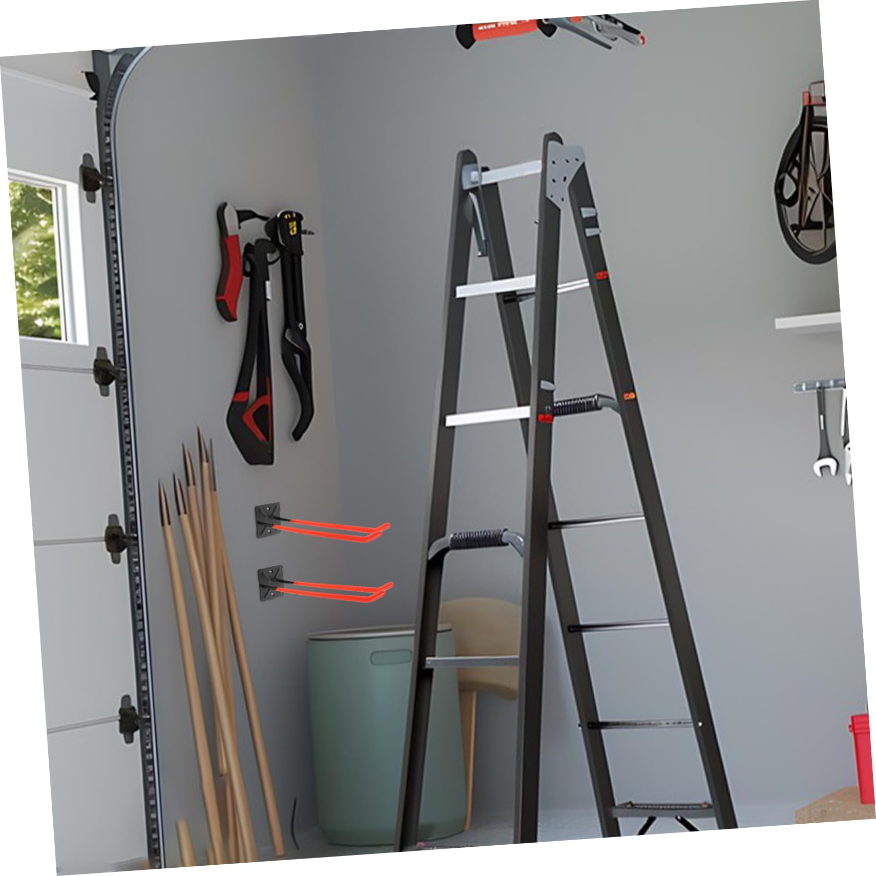 Ganchos de Pared Resistentes para Garaje Organizador de Herramientas Montaje Pared para Neumáticos Herramientas y Escaleras de Almacenamiento Multiusos