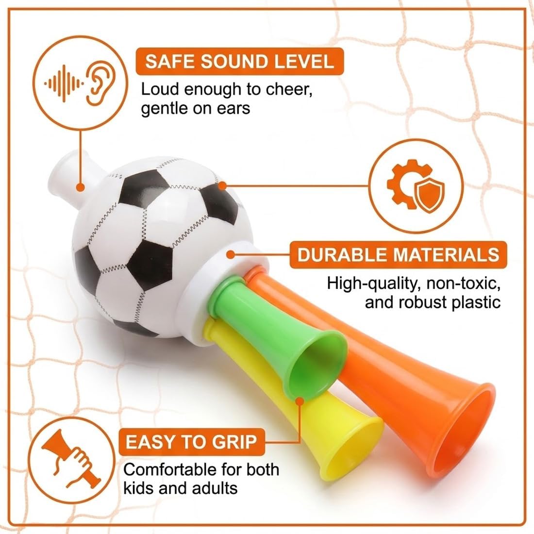 4 Pezzi Set Tromba ad Aria - Vuvuzela Rumorosa per Eventi Sportivi, Canti da Stadio, Feste di Compleanno per Bambini, 13.5 cm