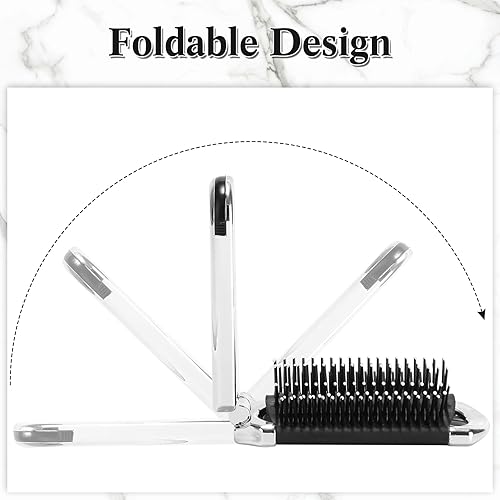 Miniatura 7 de 4 piezas de cepillo de pelo plegable con espejo, mini cepillo de pelo portátil pequeño y compacto de bolsillo peine para el pelo para la familia,