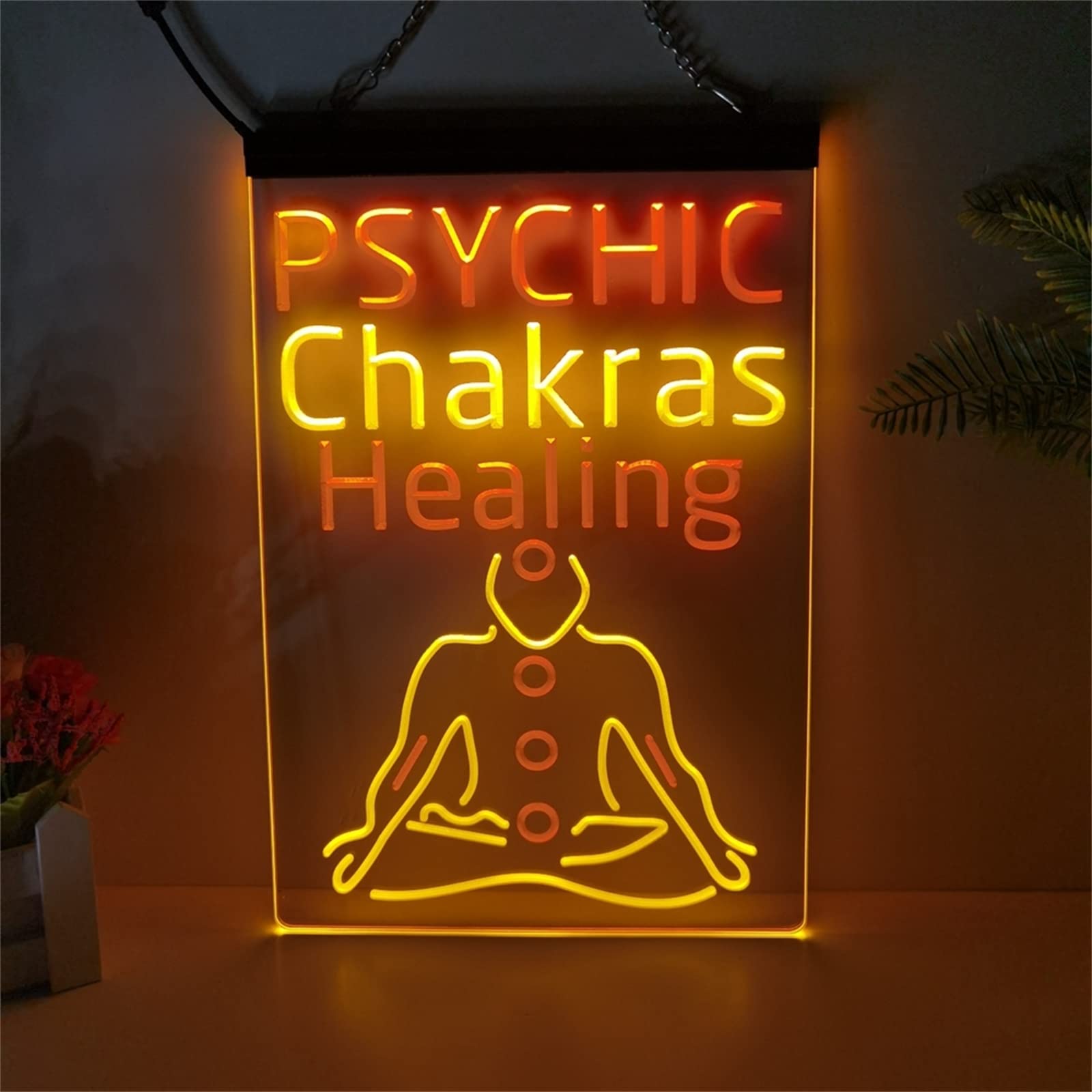 FINOTI Psychic Chakras Neon Sign Chakras Healing 2 Color Display LED Neon Sign Bar Bistro Restaurant Hotel Spa Ambience Decoration Home Decoration With Chain,G,15.7"x11.8"