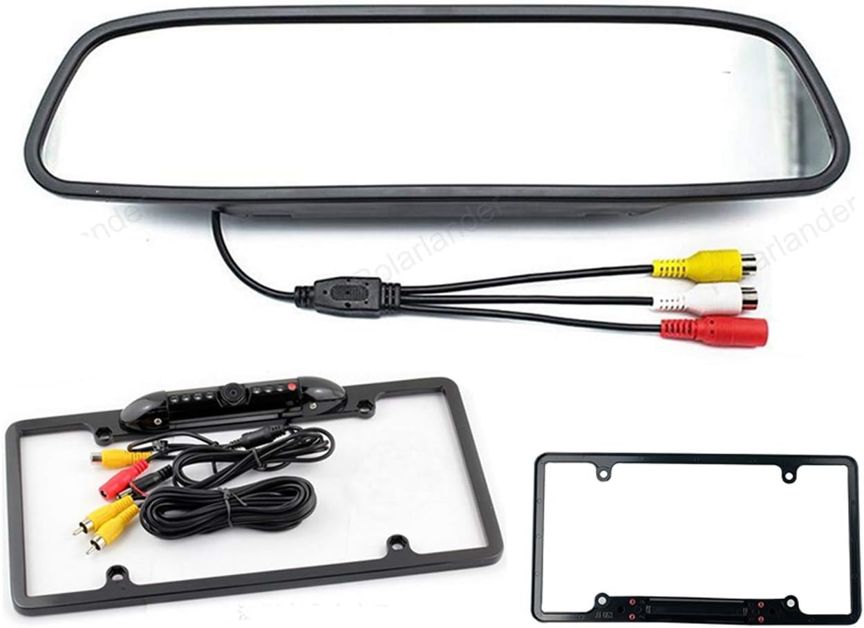Car Parking Assistant System Kit,4.3" Car Parking Mirror Monitor with Car US Licence Plate Frame Rearview Camera Infrared LED Lights with Metal Housing