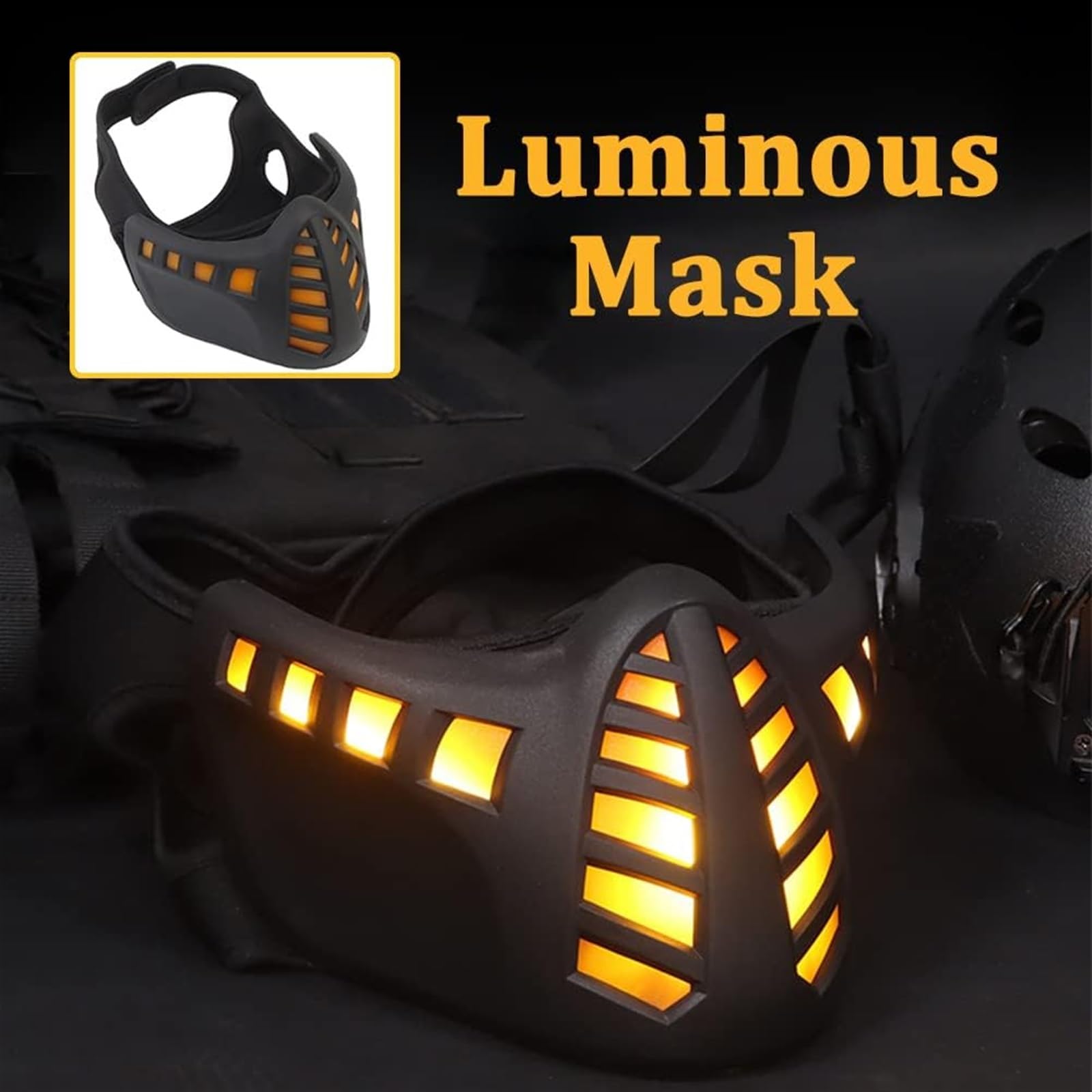 Masque Demi-Visage Cyberpunk À LED avec Lumière (Batterie Intégrée), Masque Tactique Airsoft pour Halloween CQB Paintball Shooting Air Gun Hunting Accessories