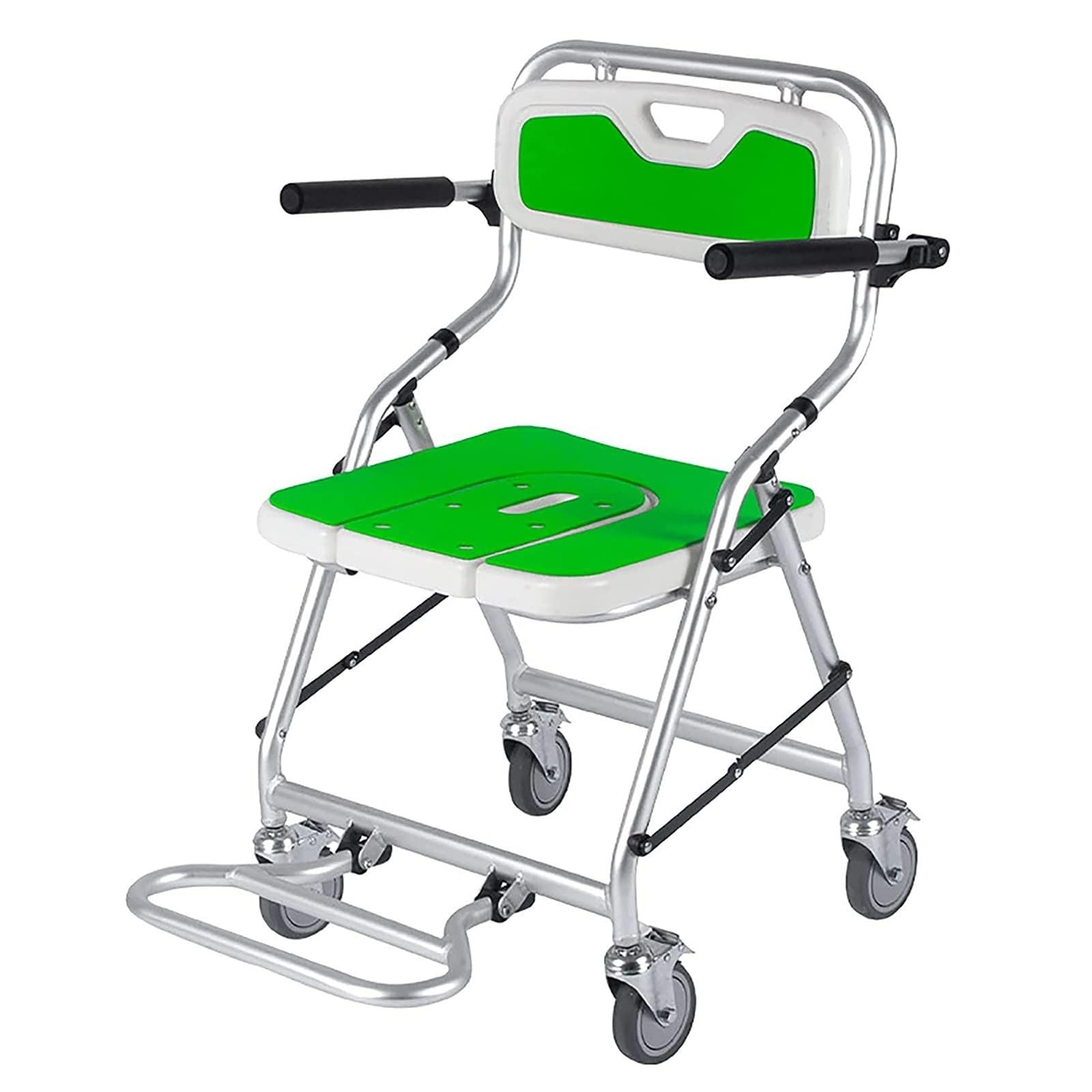 Silla De Ducha Plegable Silla De Ducha Con Ruedas, Brazos Y Respaldo Silla De Ducha Con Cojín De Asiento De EVA Y Plato De Asiento Con Abertura En Forma De U Capacidad De Carga 330 Lbs ( Color : Green