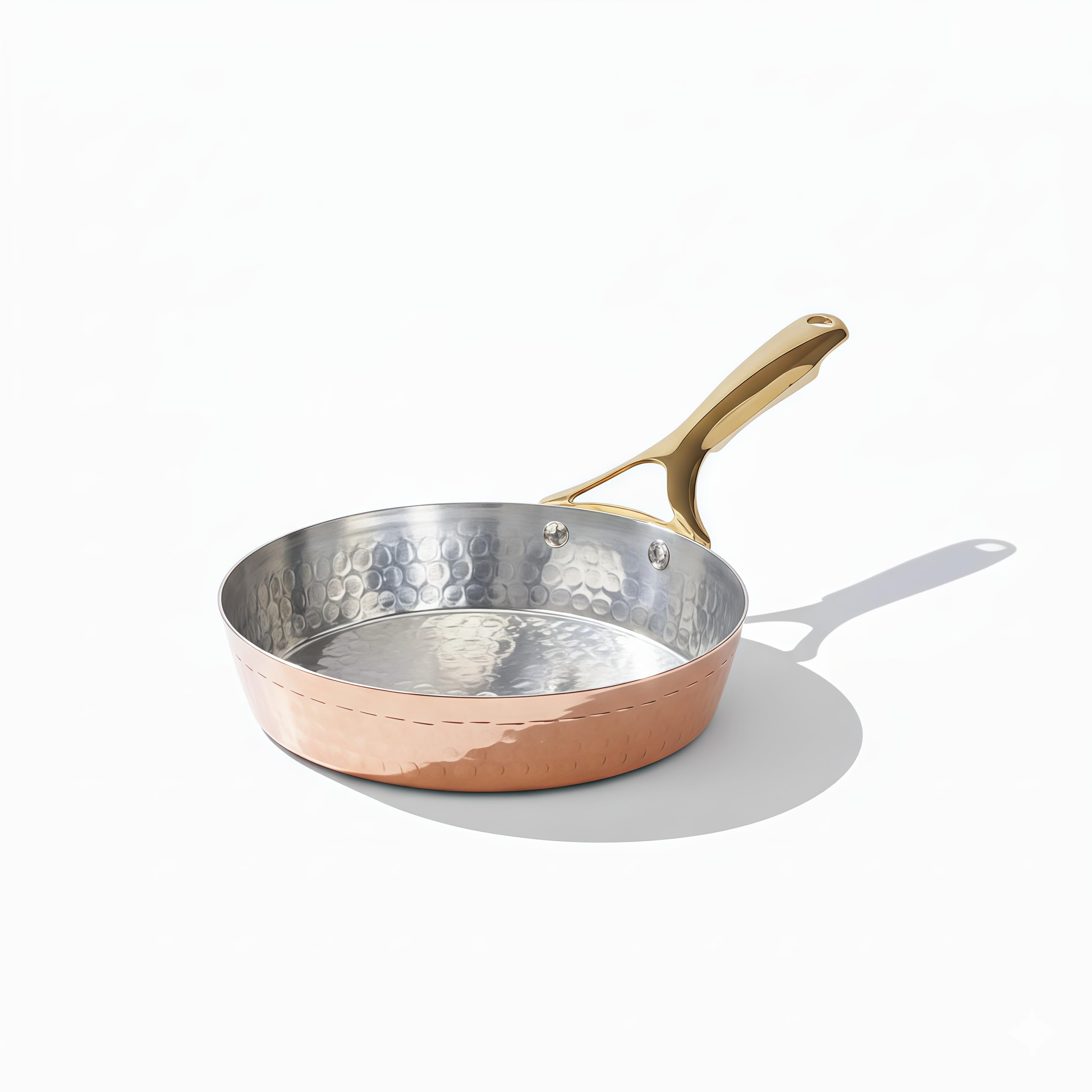 P-TAL Copper Frying Pan with Heat-Resistant Handle | 8.5 Inch Naturally Non-Stick Tin Coated Pan for Healthy Cooking | Traditional Design, Eco-Friendly & Durable Cookware