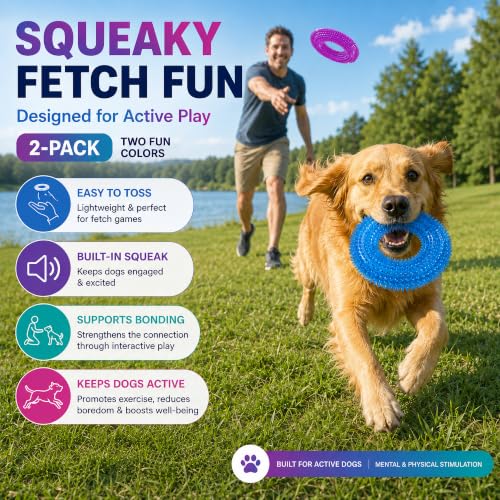 Image of Dog Chew Toys for Aggressive Chewers, Squeaky Floating Donut Rings, 2 Pack