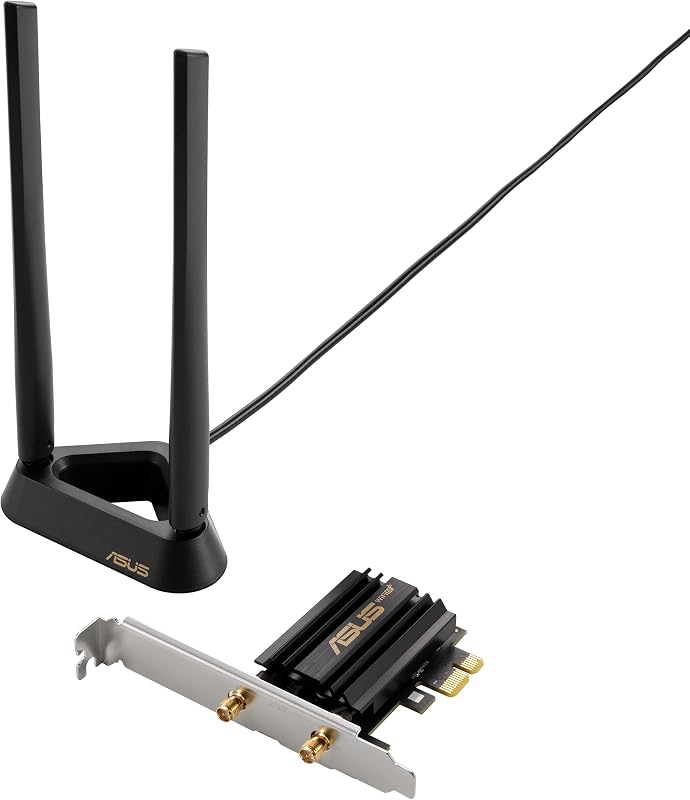 Tarjeta de expansión ASUS WiFi 6E + Bluetooth 5.2 PCI-E (PCE-AXE58BT) - Soporta banda de 6GHz, WPA3, 160MHz, seguridad de red WPA3, OFDMA y MU-MIMO, antena externa, base magnética, latencia ultrabaja