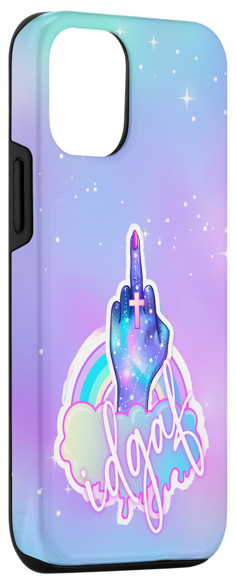 iPhone 14 Colorful Celestial Middle Finger I Don't Give A Crap Print Case - Image 3