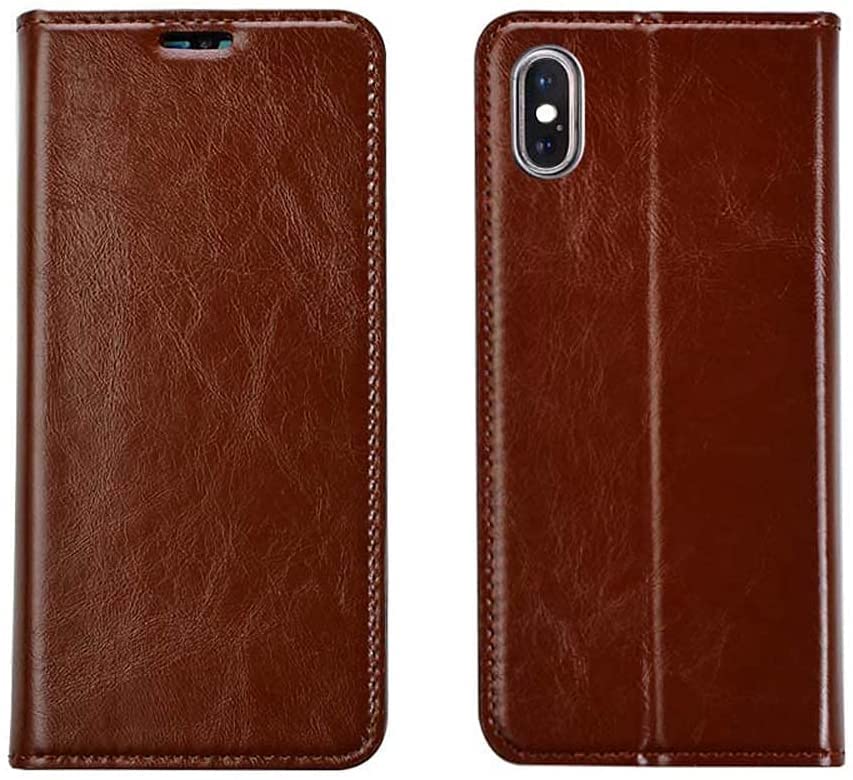 Étui portefeuille iPhone Xs 5,8 pouces en cuir marron avec fente porte-cartes