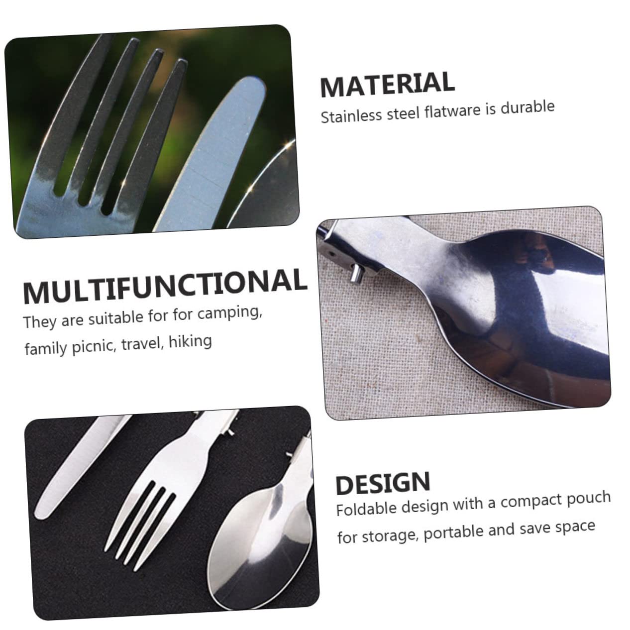 Toyvian 4 Set posate pieghevoli cucchiai in acciaio inossidabile posate in acciaio inossidabile singole forchette pieghevoli di stoviglie Silver
