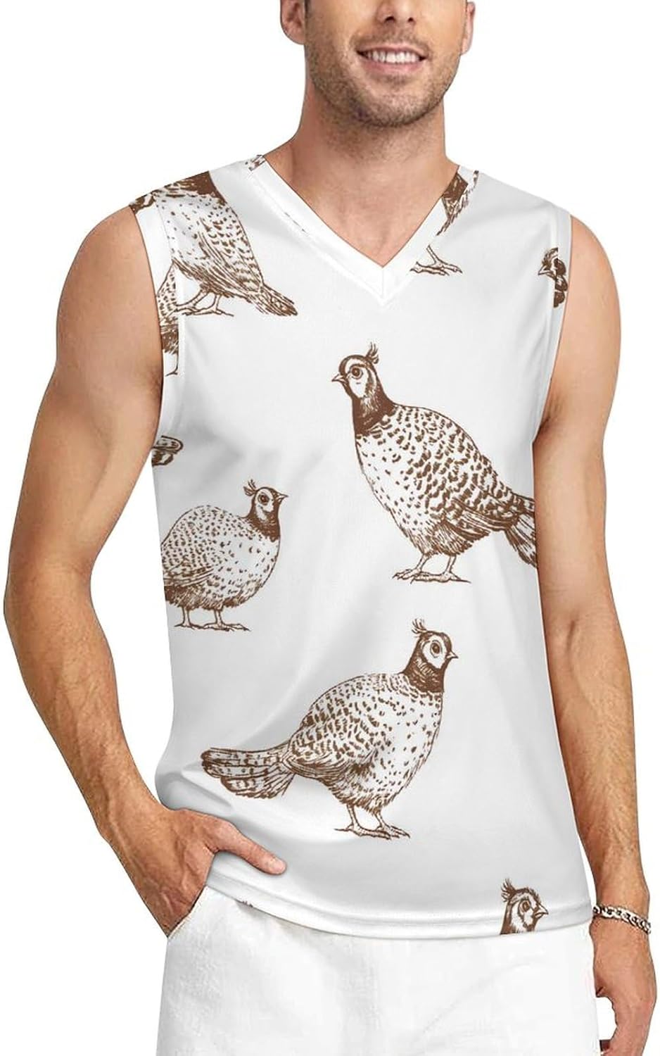 Pheasants Cock Men's V-Neck Basketball Tank Top Sleeveless Workout Tank Shirts Gym Fitness Tees Vest