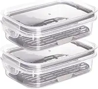 ' Kit 2 Porta Frios Com Escorredor Plastil 500 ml Pote Hermético Com 2 Travas De Segurança Para Transporte De Alimentos Perfeito Para Frios E Petiscos E Com Anel de Vedação Material BPA Free '