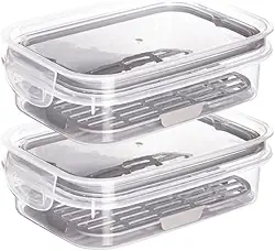 ' Kit 2 Porta Frios Com Escorredor Plastil 500 ml Pote Hermético Com 2 Travas De Segurança Para Transporte De Alimentos Perfeito Para Frios E Petiscos E Com Anel de Vedação Material BPA Free '