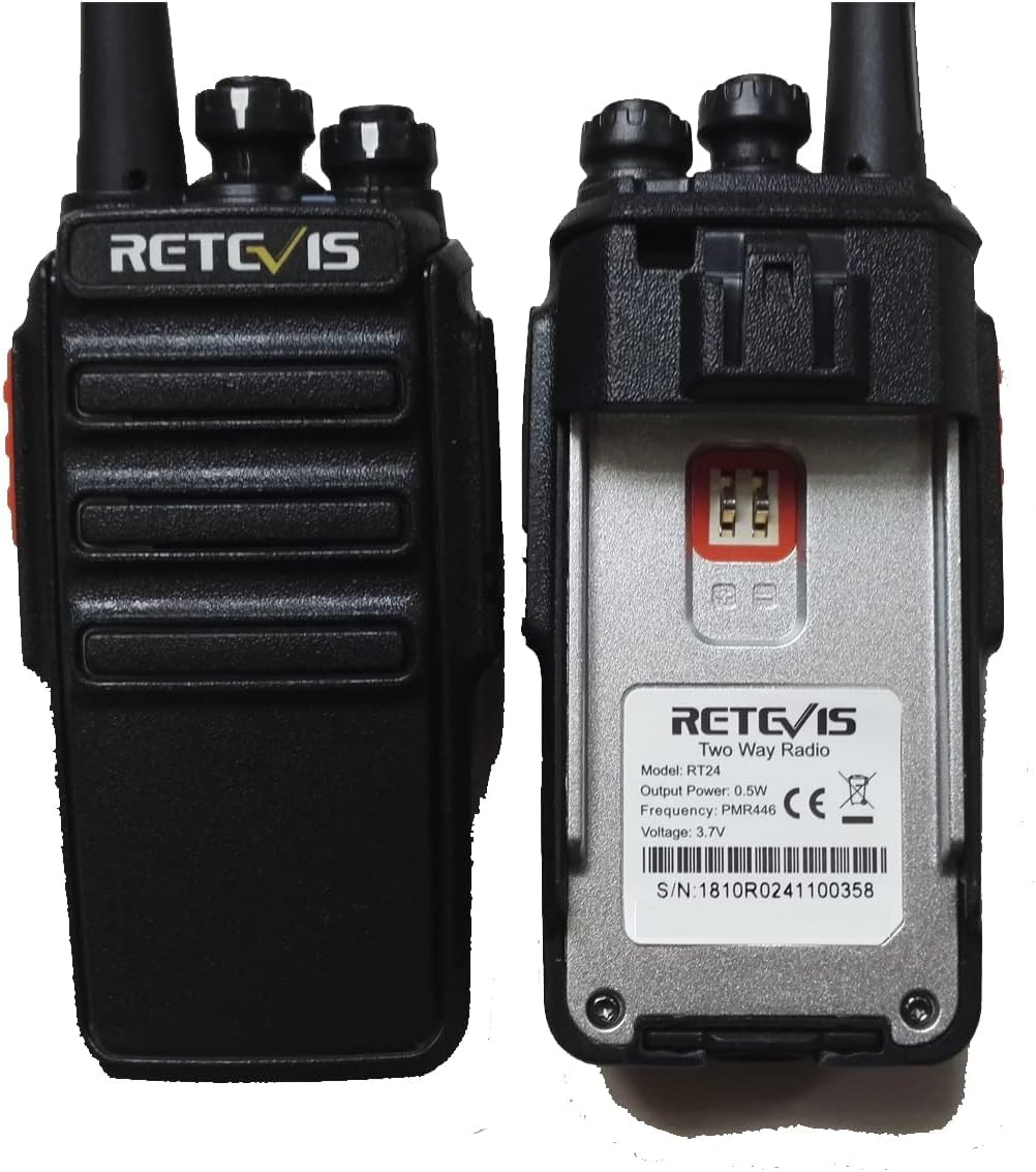 Retevis RT24 Plus Talkie Walkie Professionnel, Talkie-Walkie Longue Portée PMR446 sans Licence 16 Canaux CTCSS/DCS, Toki Walki avec Oreillette pour Restauration, Vente au détail (Noir,4 Pcs)