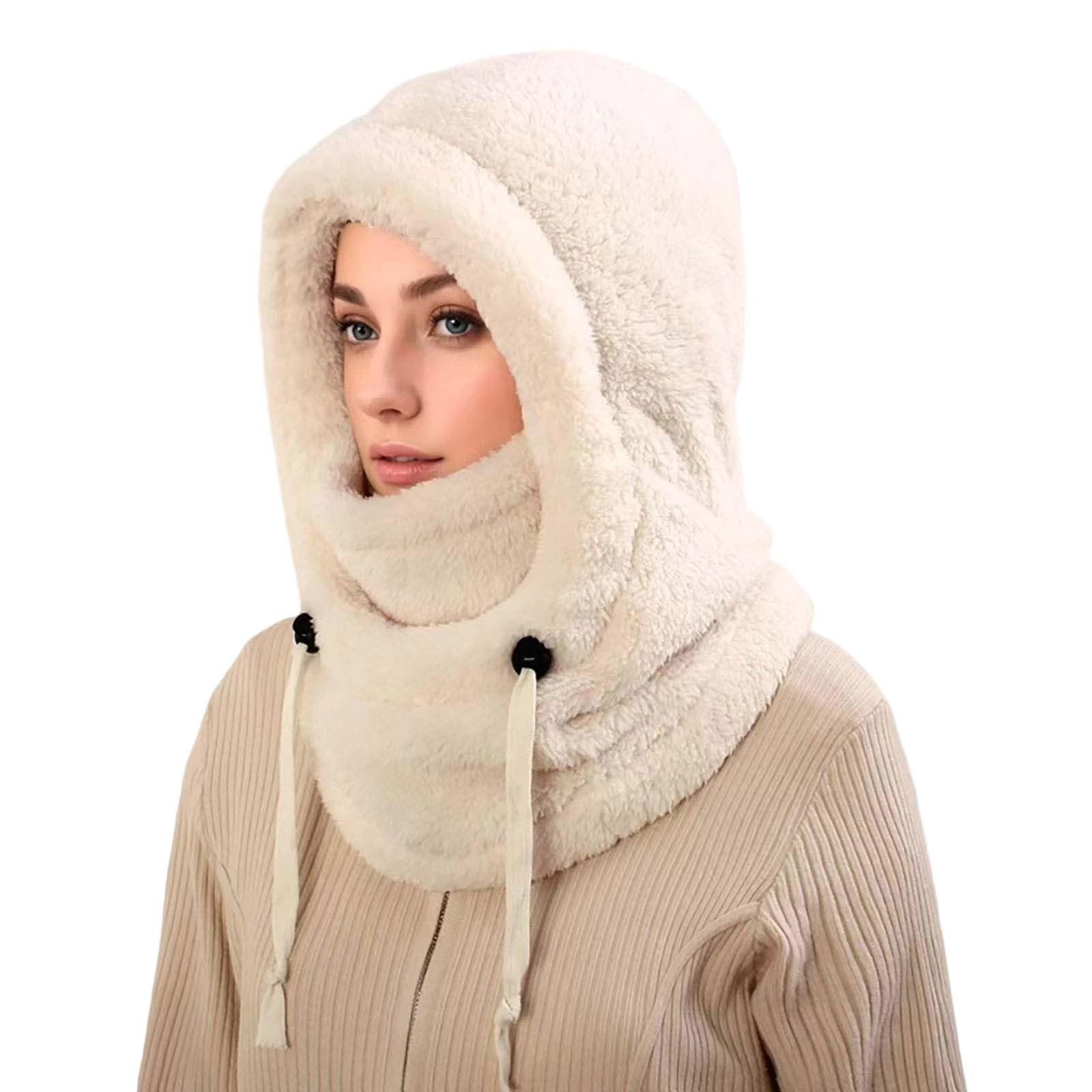Cagoule Femme Homme Hiver Masque Ski Bonnet de tempête Hiver Capuche Polaire Thermique Capuche Amovible Femme pour Sports de Plein Air
