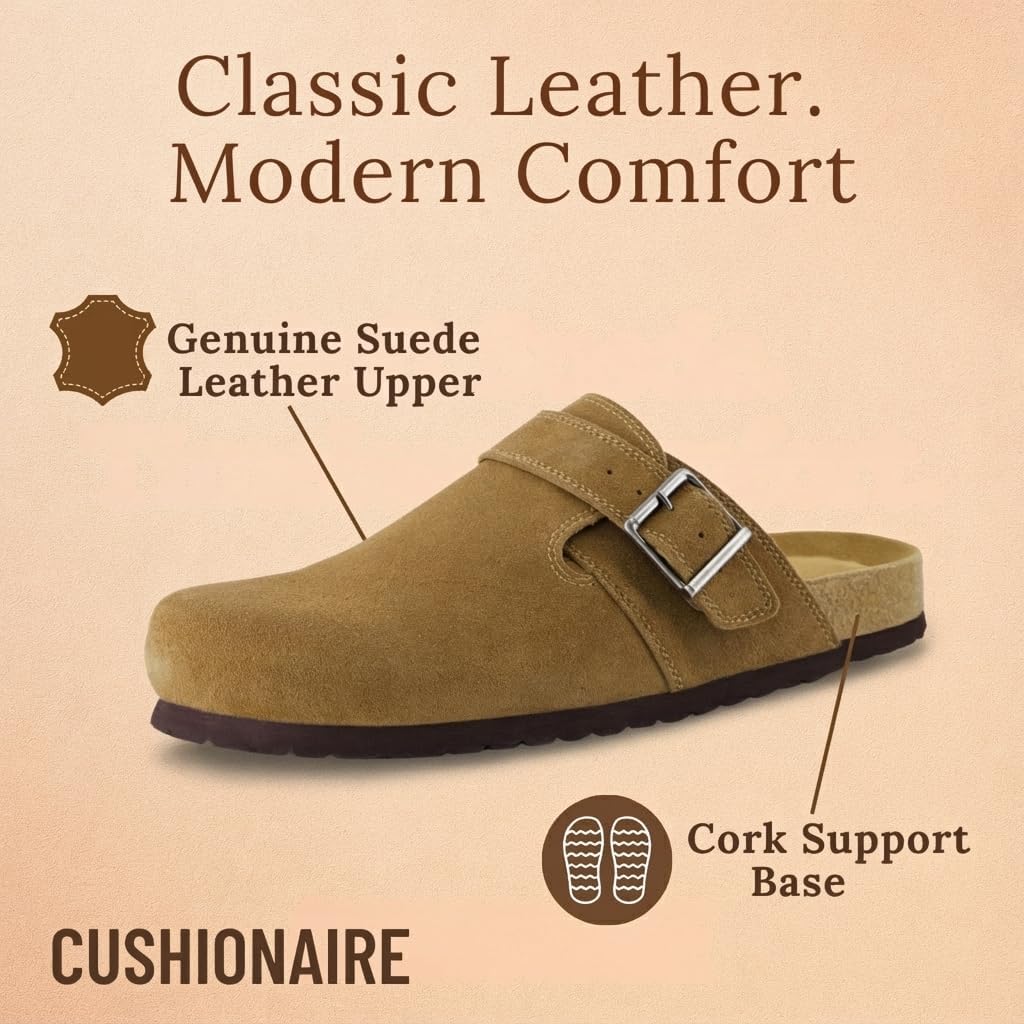 CUSHIONAIRE Hugo Genuine Leather Suede Clogs for Men – Comfortable Slip On Shoes with Adjustable Buckle, Closed Toe Mens Slides - Image 6