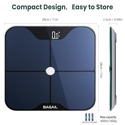 Miniatura 9 de BAGAIL BASICS Báscula inteligente para peso corporal, báscula digital de baño con revestimiento ITO, báscula precisa de IMC de grasa corporal con