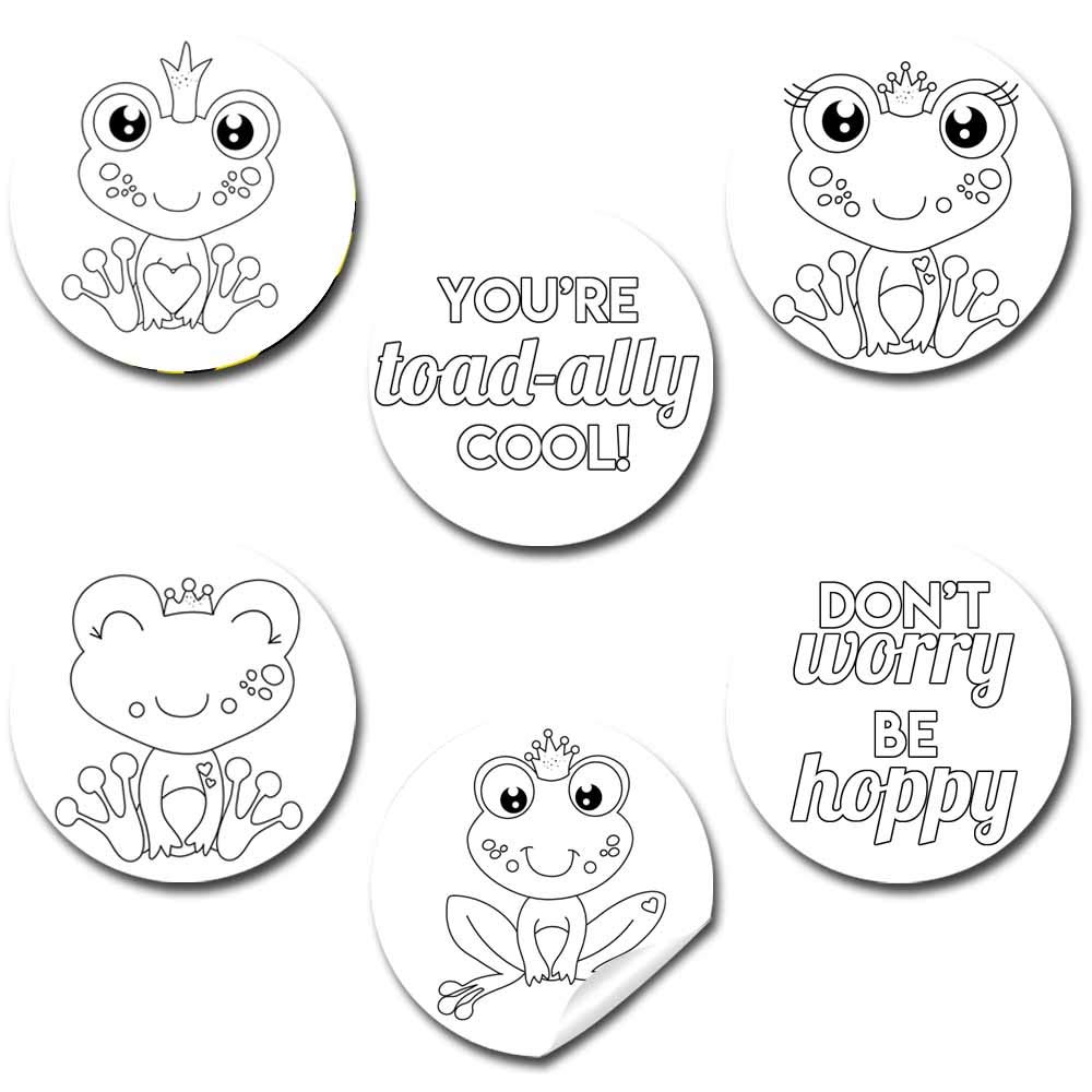 Amanda Creation Color Your Own Toad-Ally Cool Frog Themed Birthday Party Favor Sticker Labels for Kids, 90 1.5" Party Circle Stickers by Great for Arts & Crafts, Envelope Seals, Goodie Bags & Treats