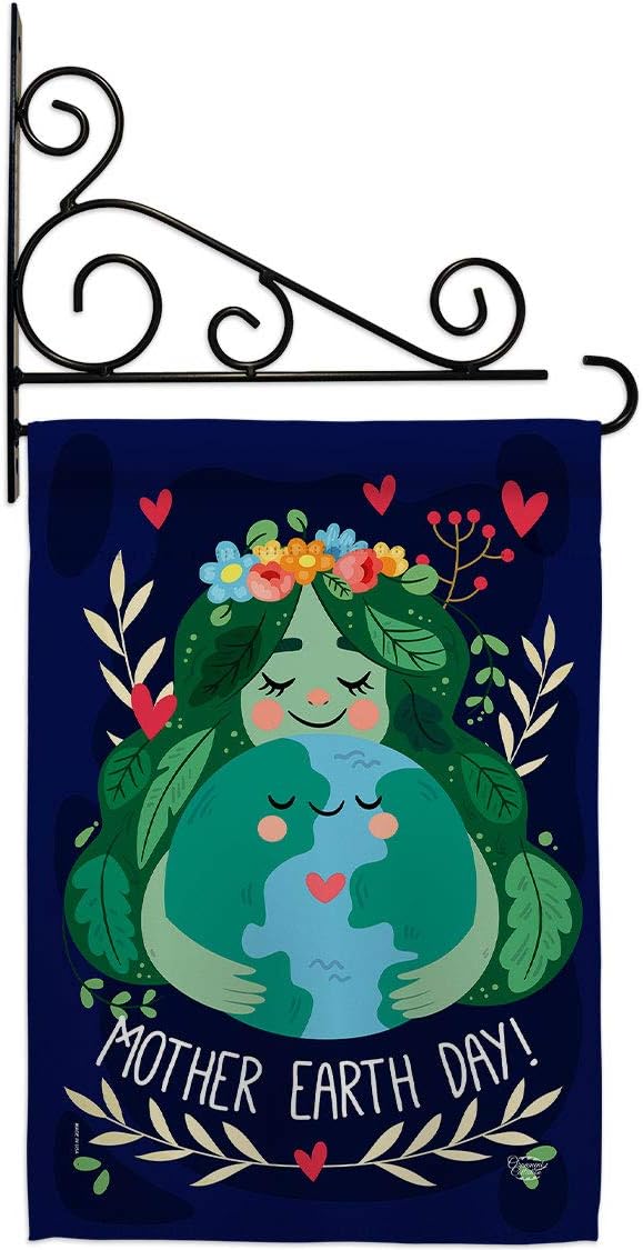 Our Mother Earth Garden Flag Set Wall Holder Sweet Life Peace Support Environmental Protection Small Decorative Gift Yard House Banner Made In USA 13 X 18.5