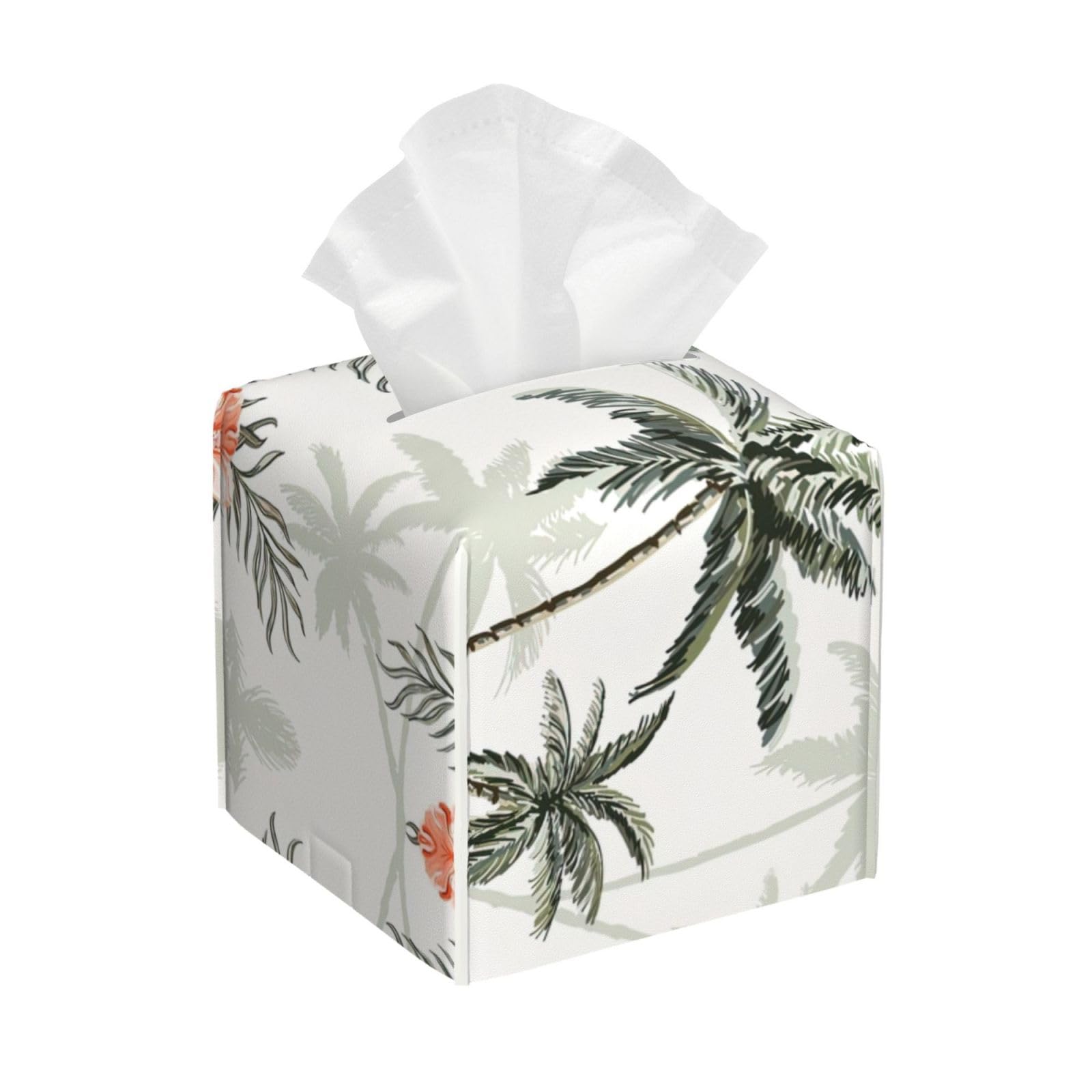 Tropical Palm Trees Leather Tissue Box Cover â€ Concealing Tissue Holder for Toilet, Living Room, Table Desk, Office, Car