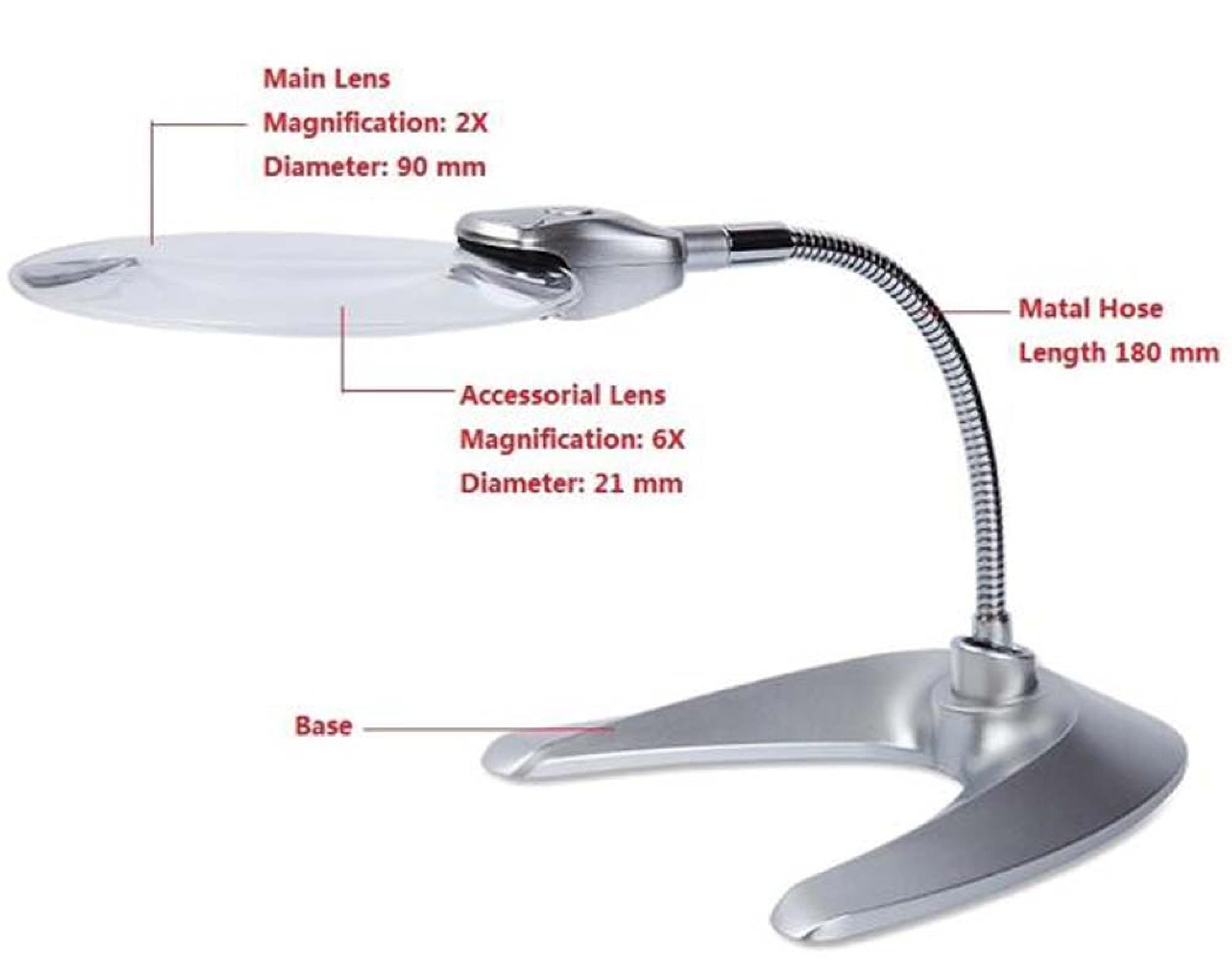 Lupa con Luz 2X 5X Lupa con Iluminación LED Lupa con Manguera Metálica Lupa De Lectura De Sobremesa Lupa con Iluminación