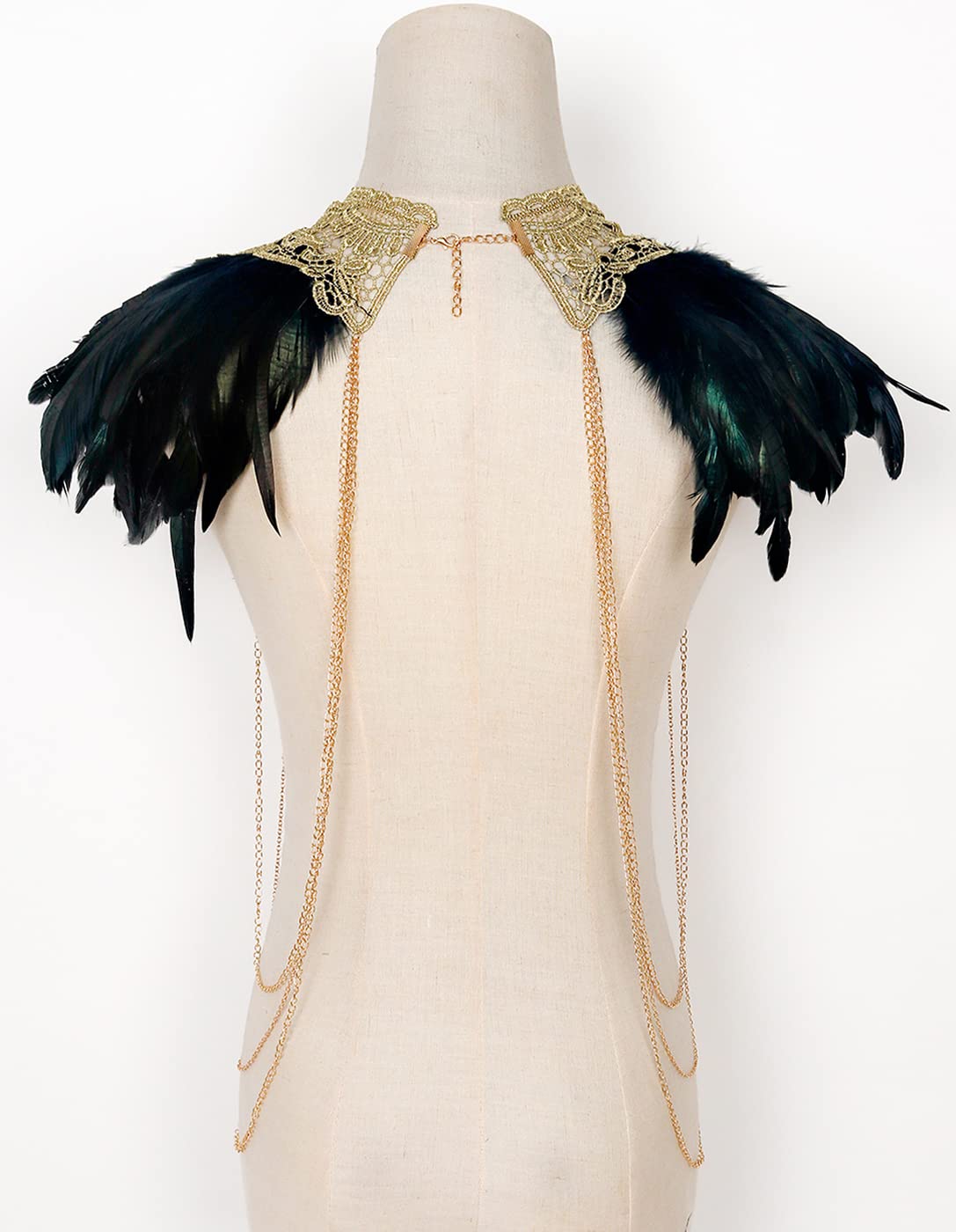 L'VOW Real Black Feather Harness Lace Collar Necklace Bib Halloween: Z-Brown-01