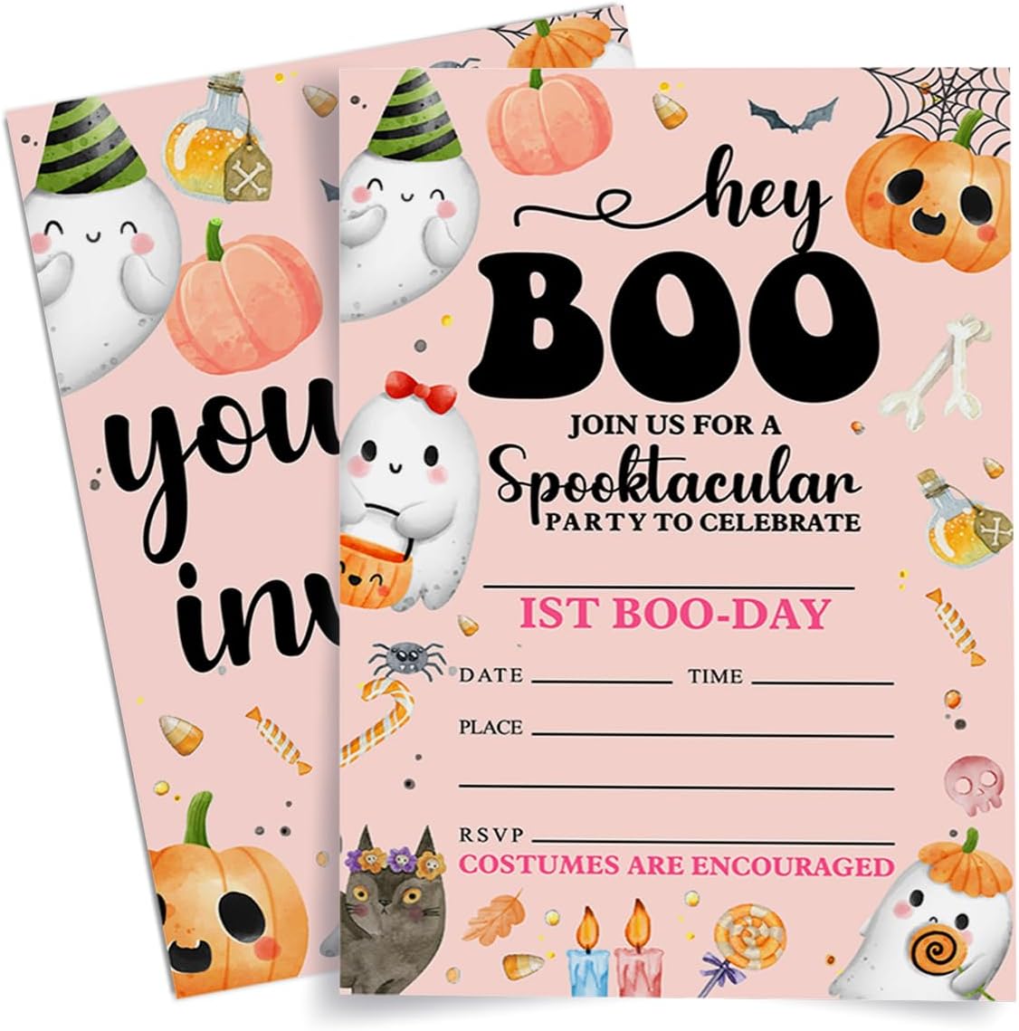 Halloween Birthday Party Invitations for Girl Boy, Gender Neutral Halloween Costume Birthday Invitations Kids Invite Cards, Come Dressed in Your Costumes, 20 Invites with Envelopes (4"x6")