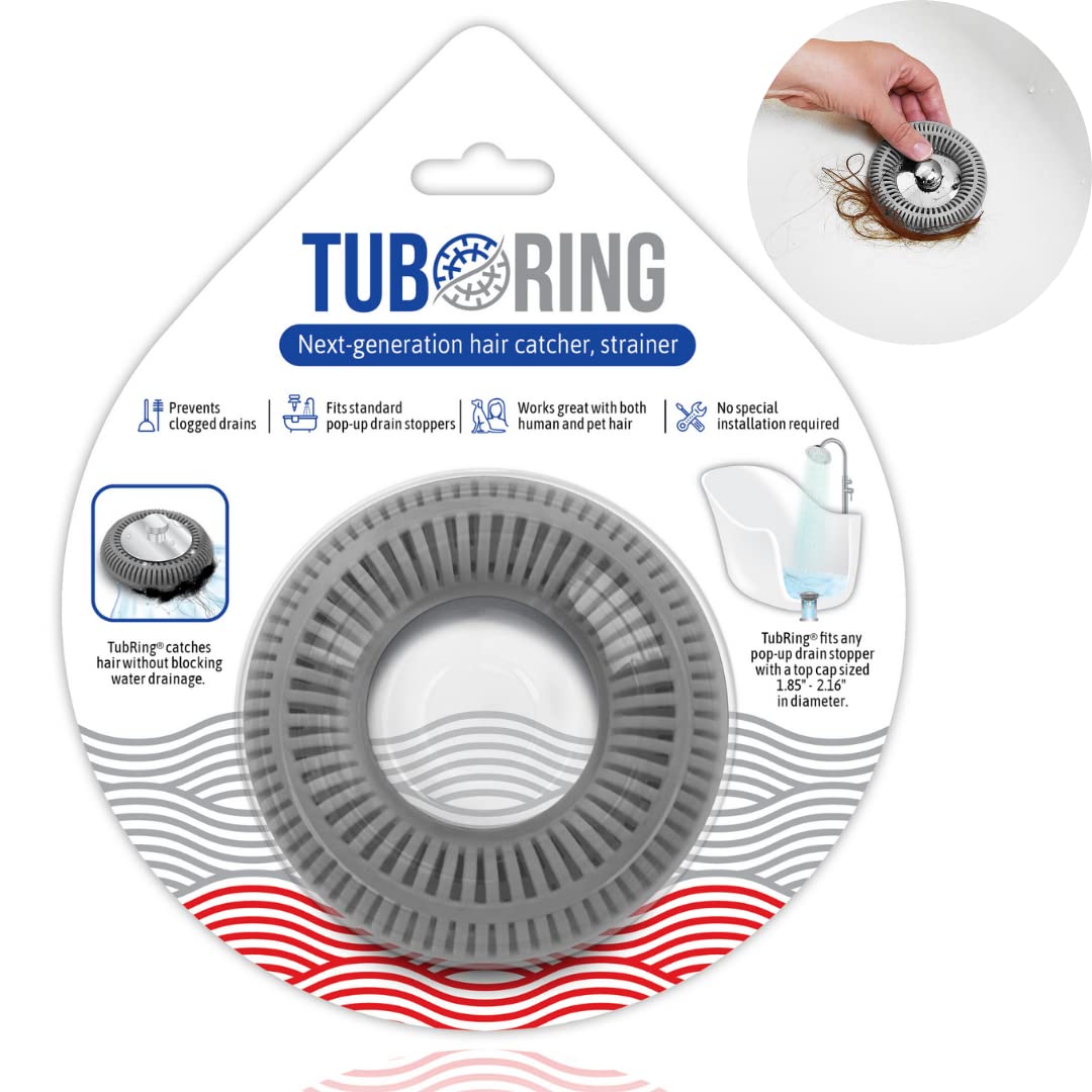 TUBRING The Ultimate Tub Drain Protector Hair Catcher/Strainer/Snare (Gray)