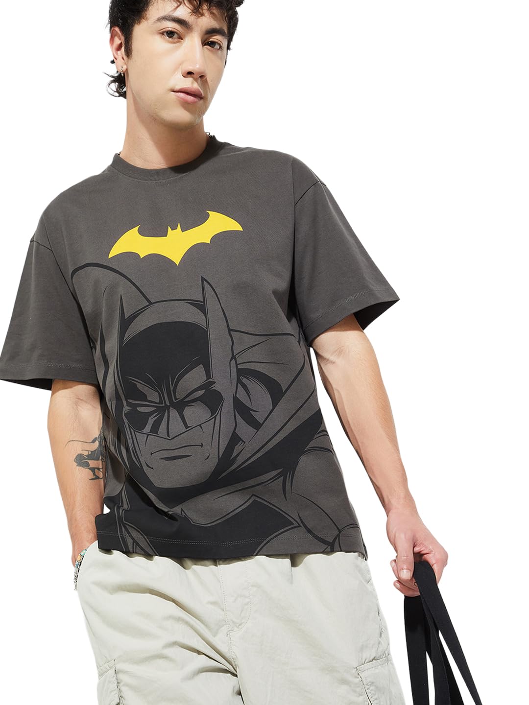 URB_N Men Batman Print Oversized T-Shirt-image-1