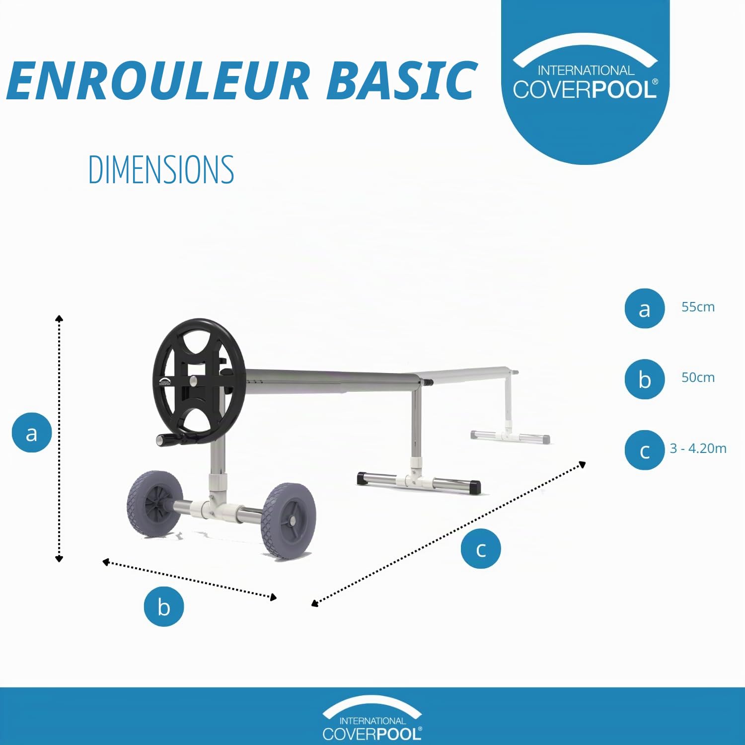 INTERNATIONAL COVER POOL Enrouleur de Couverture de Piscine Basic. Réglable jusqu'à 4,2m avec Tube 80mm. ÉCONOMIQUE, Facile à Assembler