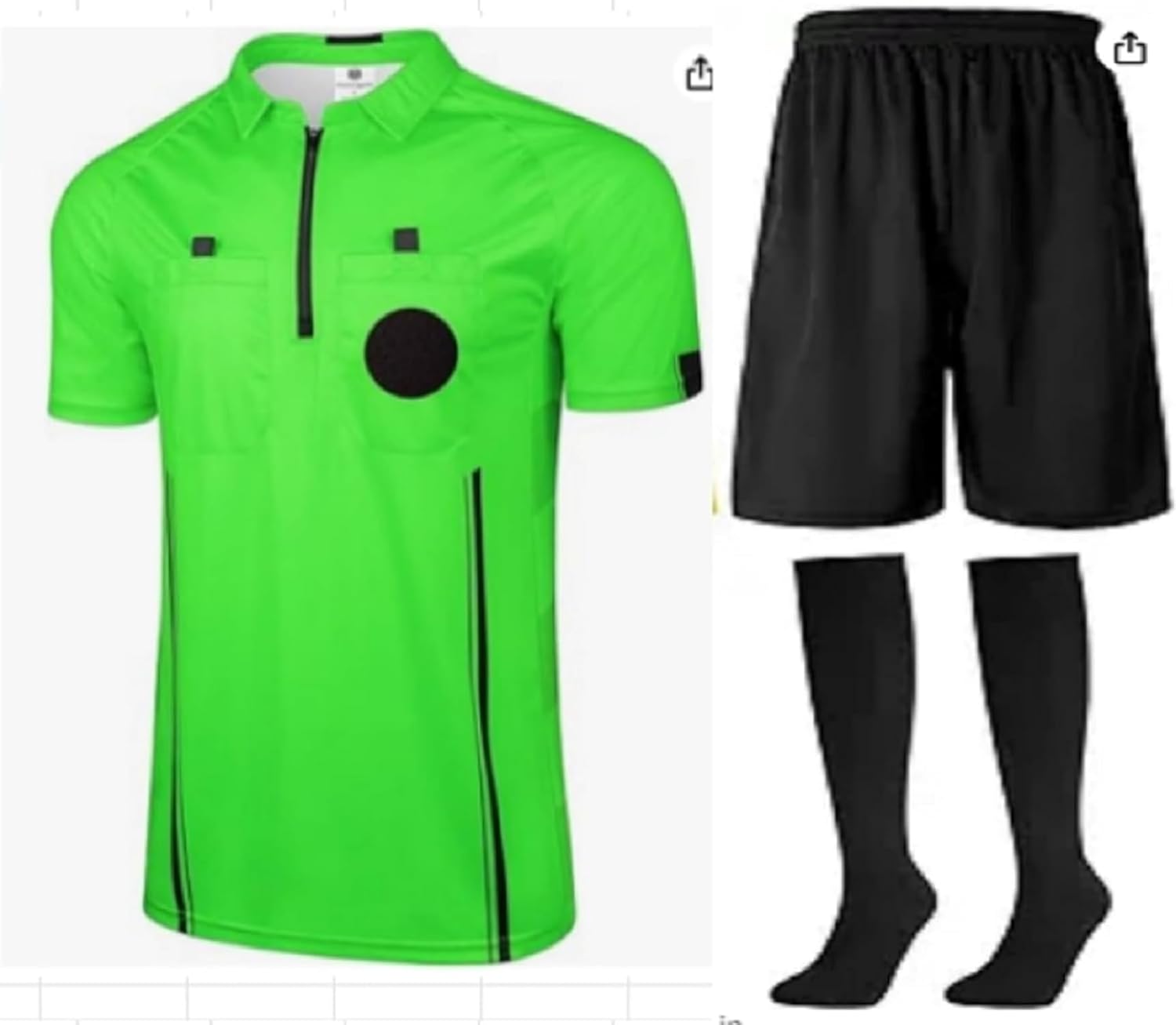 Cuffbow 3 Pcs Men's Soccer Referee Jersey Short Set Official Pro Soccer Referee Shirt Short Sleeve, Sports Pants and Socks