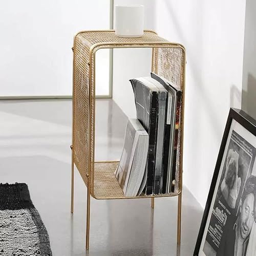 Miniatura 8 de Mesa auxiliar de metal, revistero de hierro minimalista, estante de almacenamiento de hierro para dormitorio, mesita de noche, mini estante para