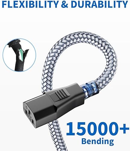 Miniatura 3 de Cable de alimentación de 3 clavijas, cable de alimentación de CA de 3 clavijas, cable de alimentación de nailon trenzado de repuesto de 3 pines,