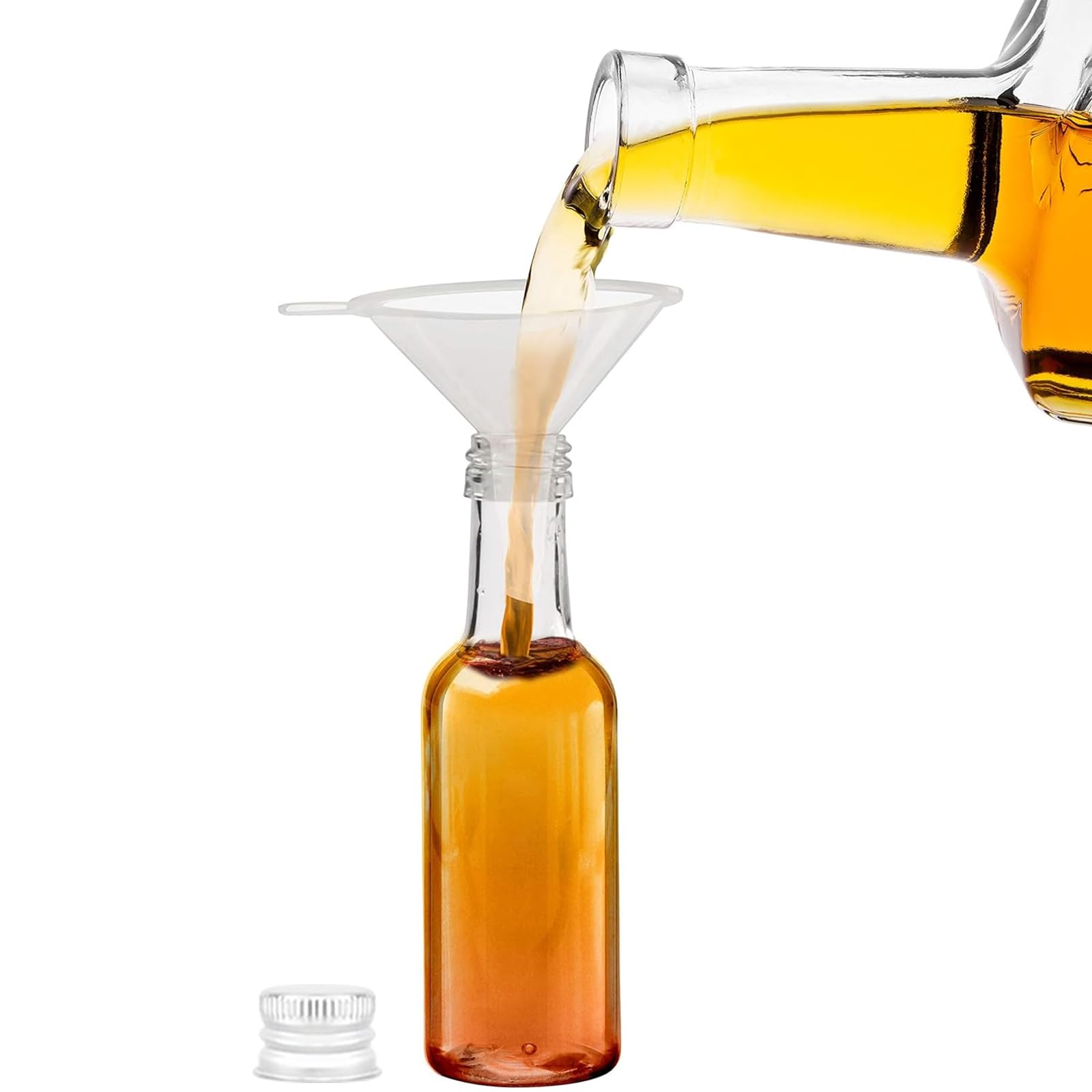 Lot De 50 Mini Bouteilles 30ml à Remplir Avec Couvercles, Entonnoirs Et Étiquettes - Petites Bouteilles Plastique Doré Pour Liqueur, Cadeaux Noël Et Mariages