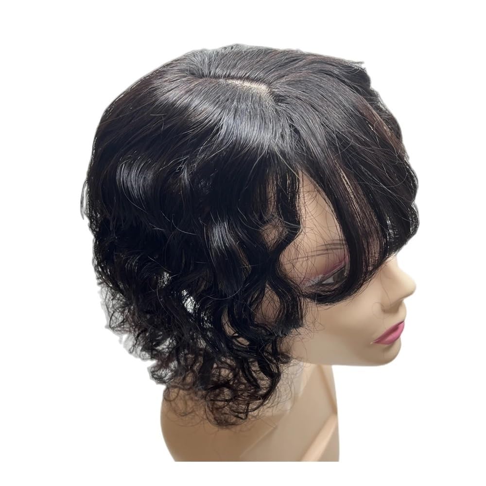 12 x 14 cm Silk Base Hair Topper For Women with Thinning Real Human Piece, Long Curly Wavy Clip in Hairpiece Extensions (Dark Brown, 30 cm)