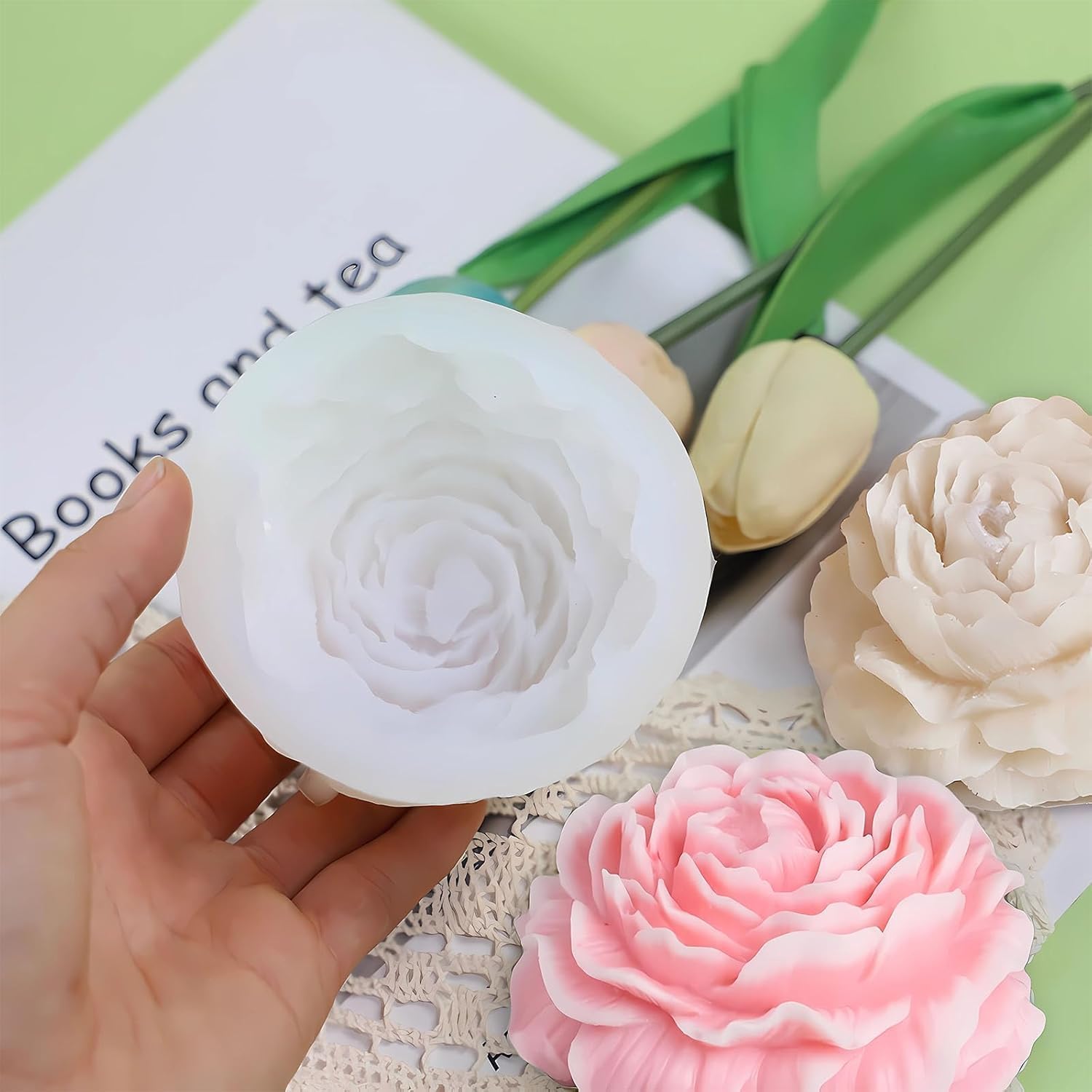 3D Peony Candle Mold 2Pack, Peony Molds for Candles, for Soap/Soy Wax/Clay/Candle/Epoxy Resin Making molds, DIY Craft Suppliers for Party/Home/Wedding Decoration