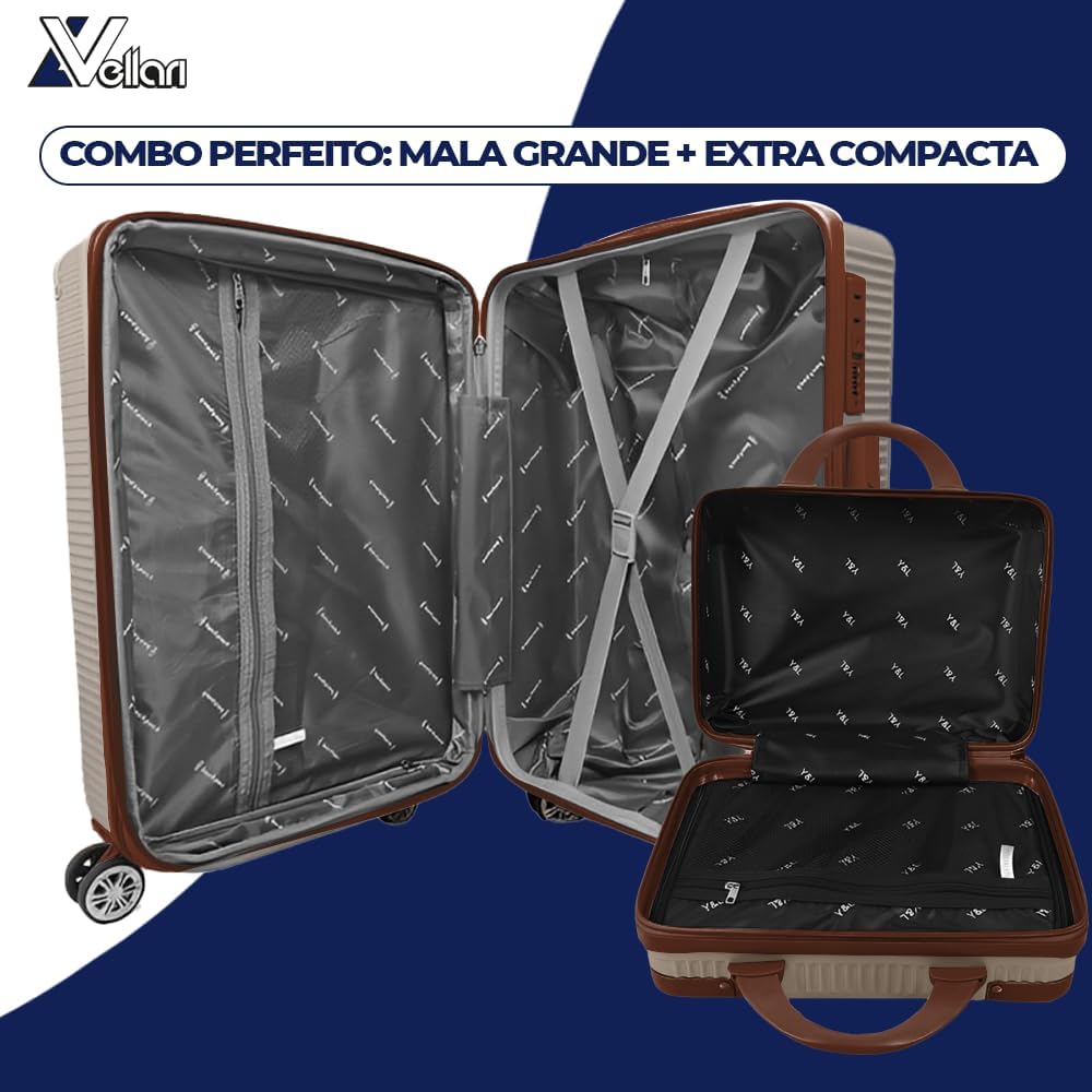 Mala de Bordo 10kg com Frasqueira Bagagem de Mão Expansivel Aprovada ANAC com 4 Rodas duplas 360° Cadeado AntiFurto TSA Mala de Viagem Alça Lateral com Divisória, Leve Resistente (Bege)