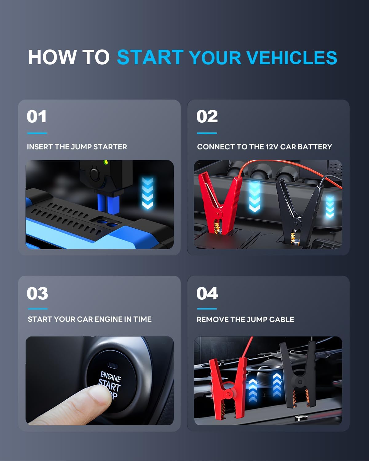 4000A Portable Jump Starter with 160PSI Air Compressor, Car Jump Starter Jump Box (10L Gas/8.5L Diesel), 12V Battery Jump Box Car Battery Jumper Starter with LCD Display, 500LM LED Lights - Image 5