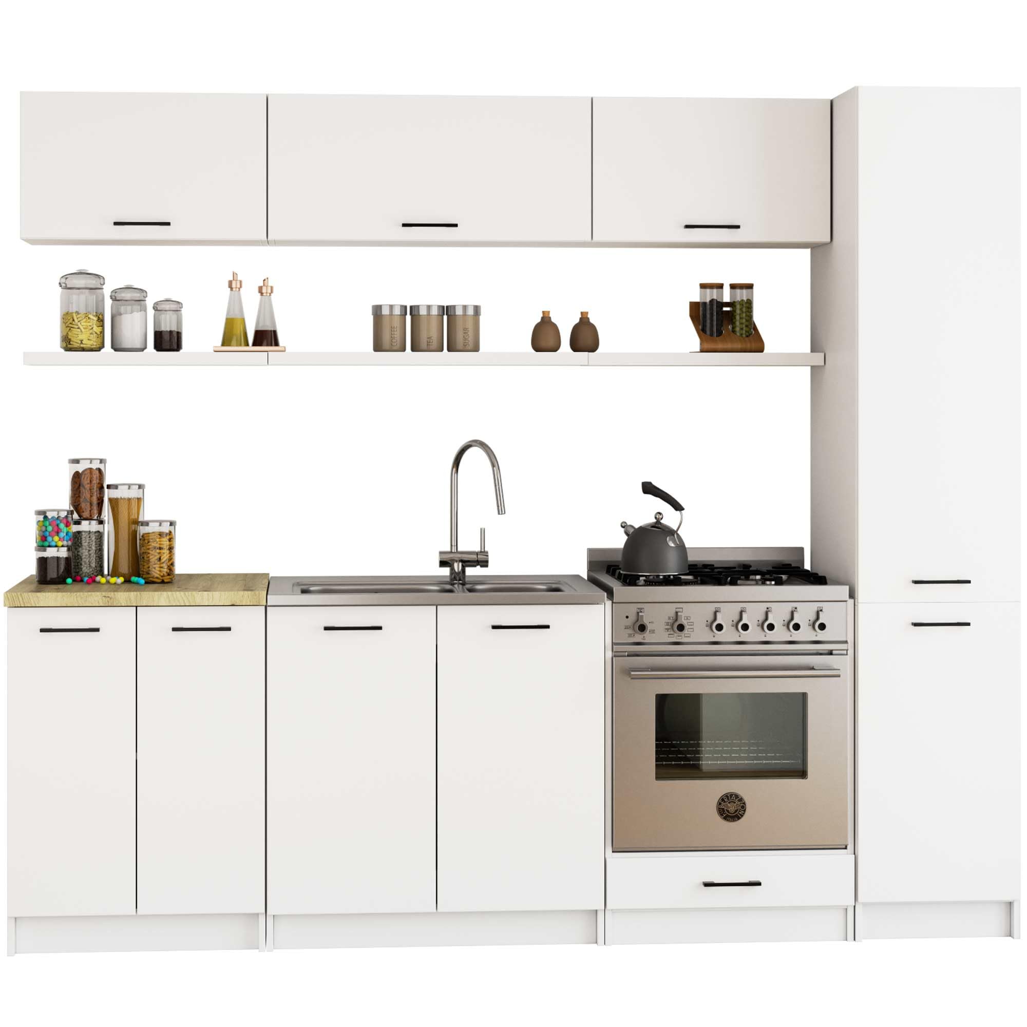 BDW - Colonne Cuisine - Armoire de Rangement 40 cm de Largeur, 205 cm de Hauteur, 57 cm de Profondeur - Spacieuse pour Provisions - Blanc