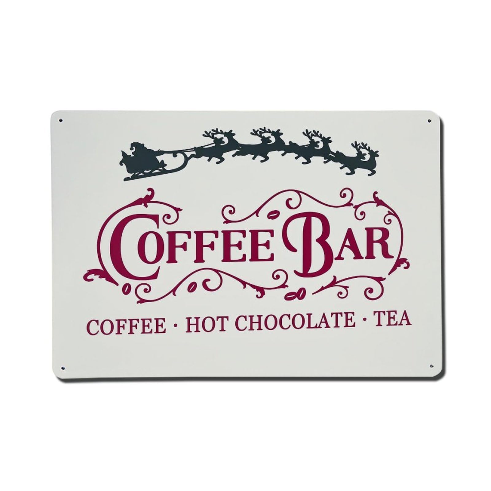 Coffee Bar Holiday Sleigh Design Metal Tin Sign Plaque