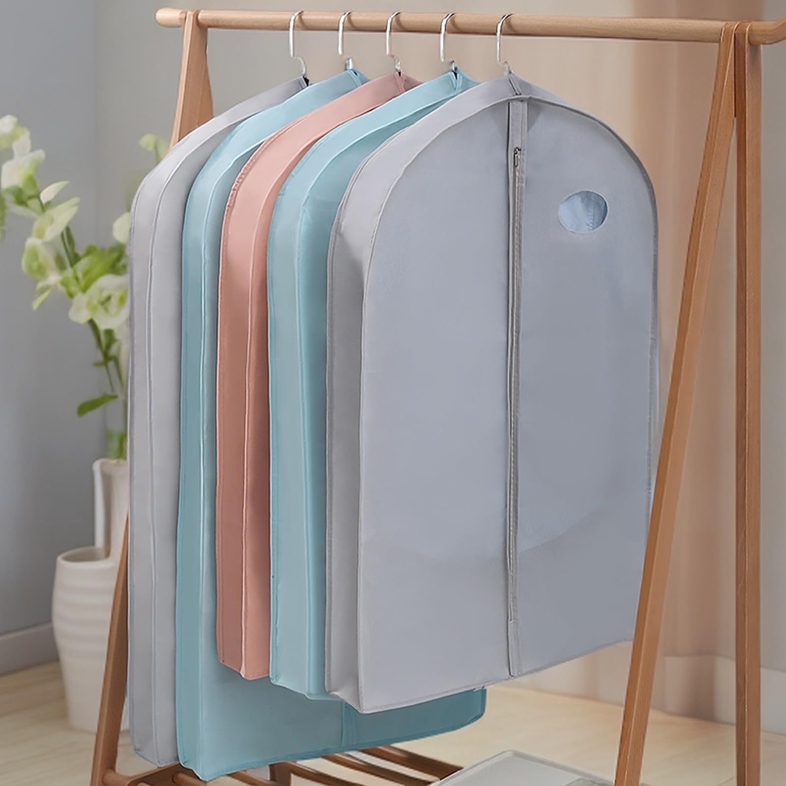 YEQING 5 Stück Anzugtasche, Kleidersäcke mit Reißverschluss, Anzugsäcke zur Schrankaufbewahrung für Hemden, Jacken, Mäntel(Blue,60x10x105cm)