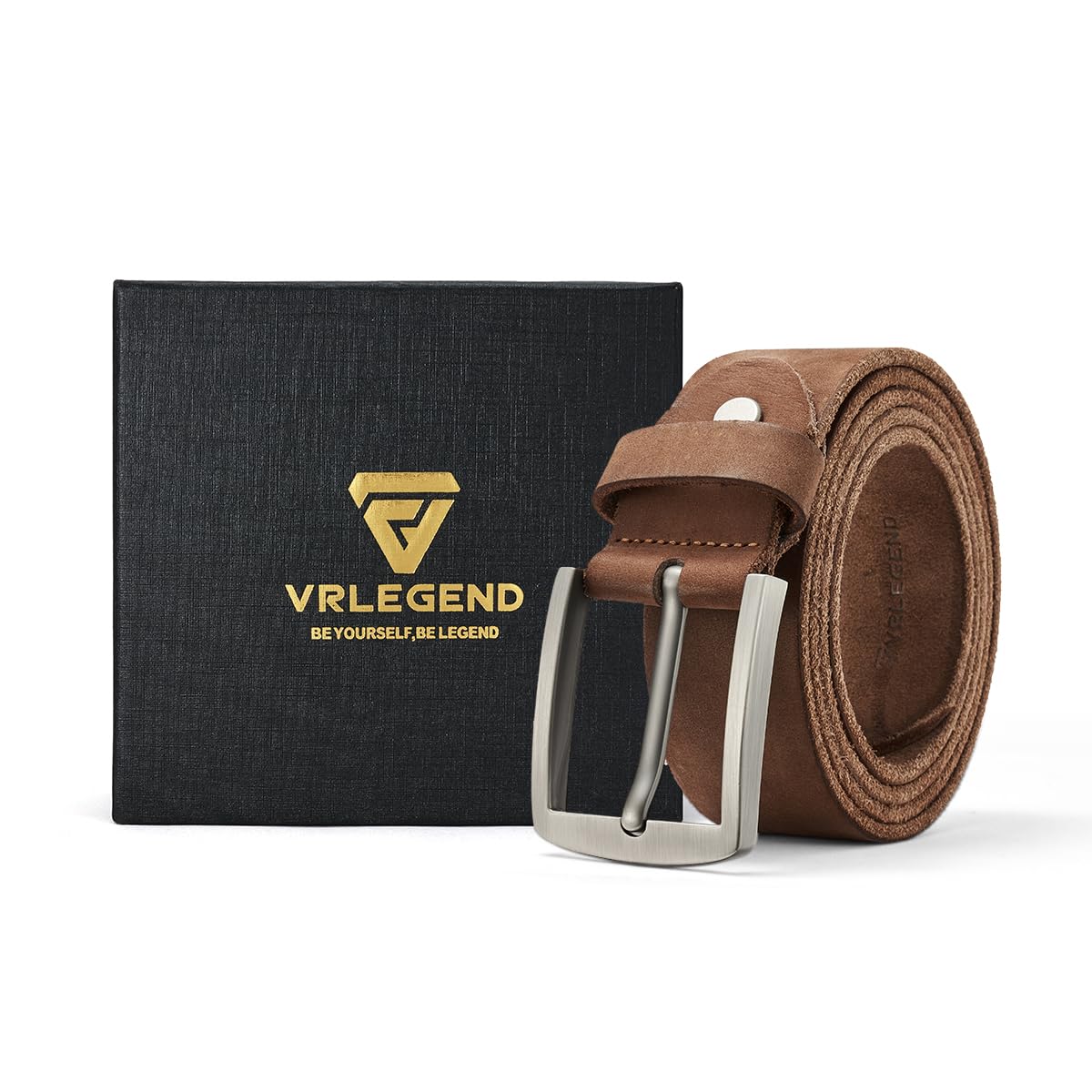 VRLEGEND Ceinture Homme Cuir Ceinturon En Cuir Pleine Fleur,100% Cuir Véritable 38 mm De Largeur avec Boîte Cadeau