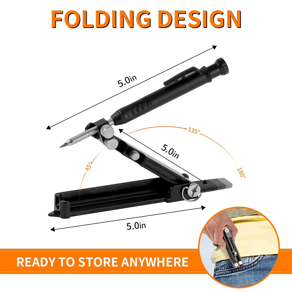 Multi-Function Scribing Tool, Construction Aluminum Alloy Scribe Tool with Deep Hole Pencil for DIY Woodworking, Compass Contour Gauge, Floor Corner Line Maker — Amazon image 3